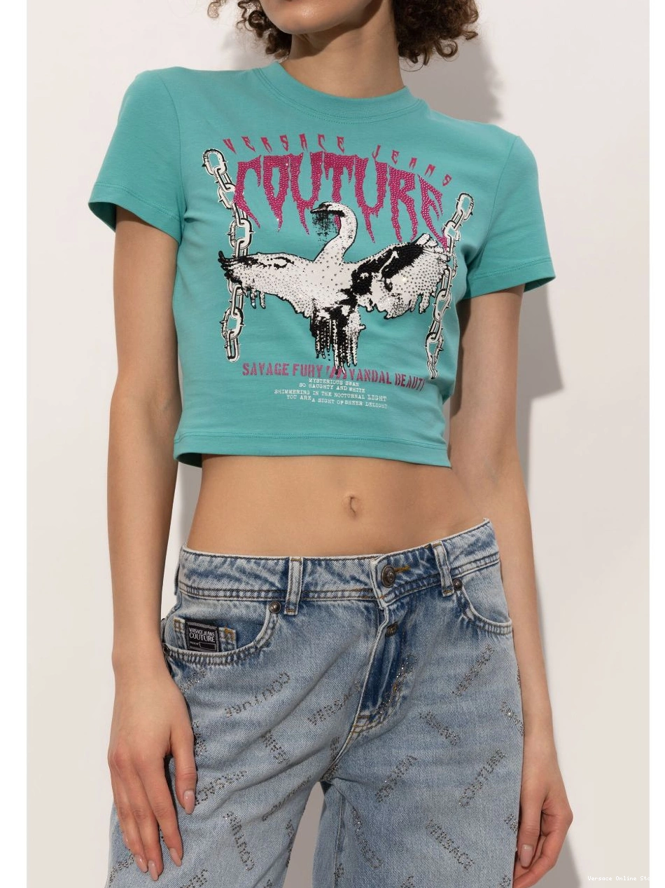 Affordable Women Swan Couture T-shirt Chain Versace Jeans 0402